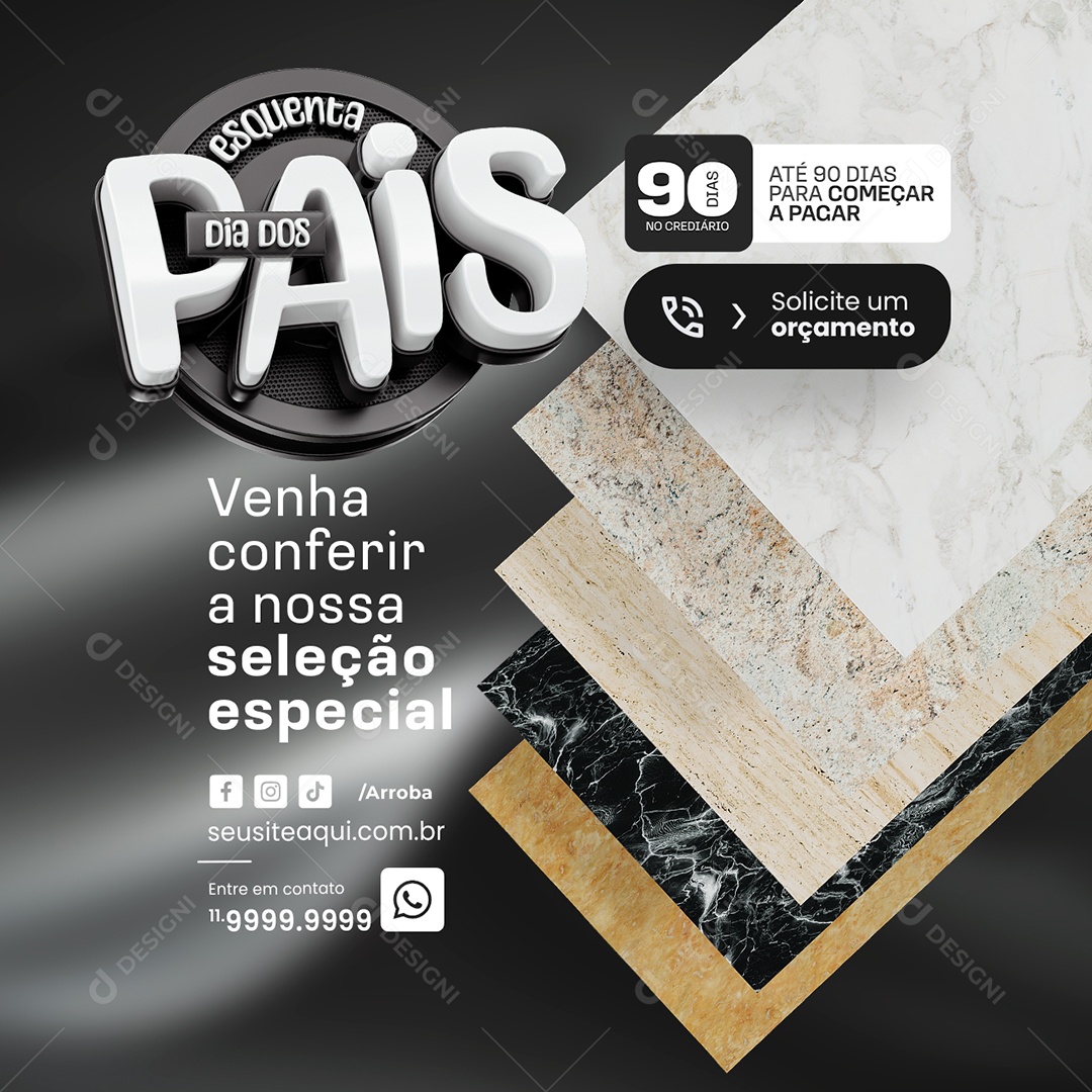 Porcelanato Esquenta Dia dos Pais Solicite um Orçamento Social Media PSD Editável