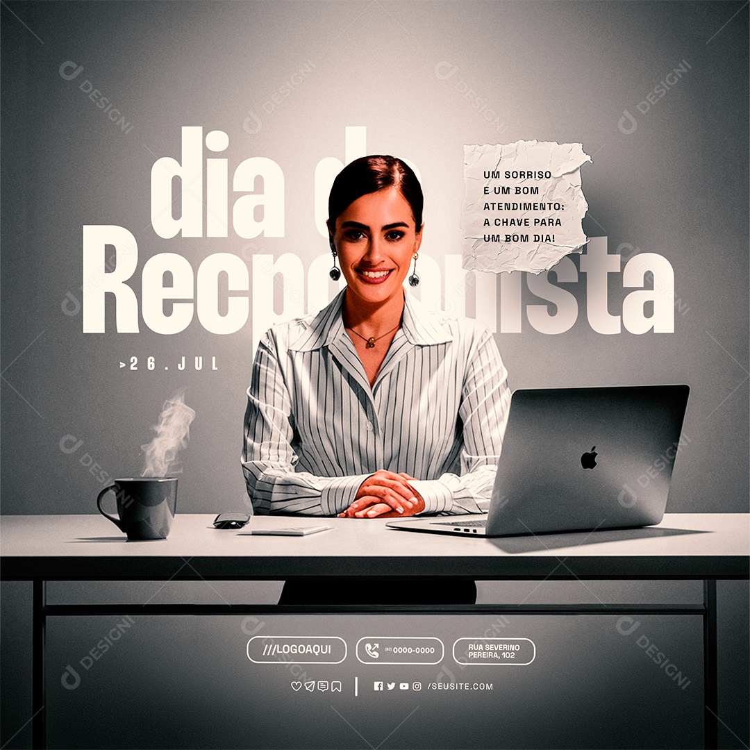 Dia do Recepcionista 26 de Julho Um Sorriso Social Media PSD Editável