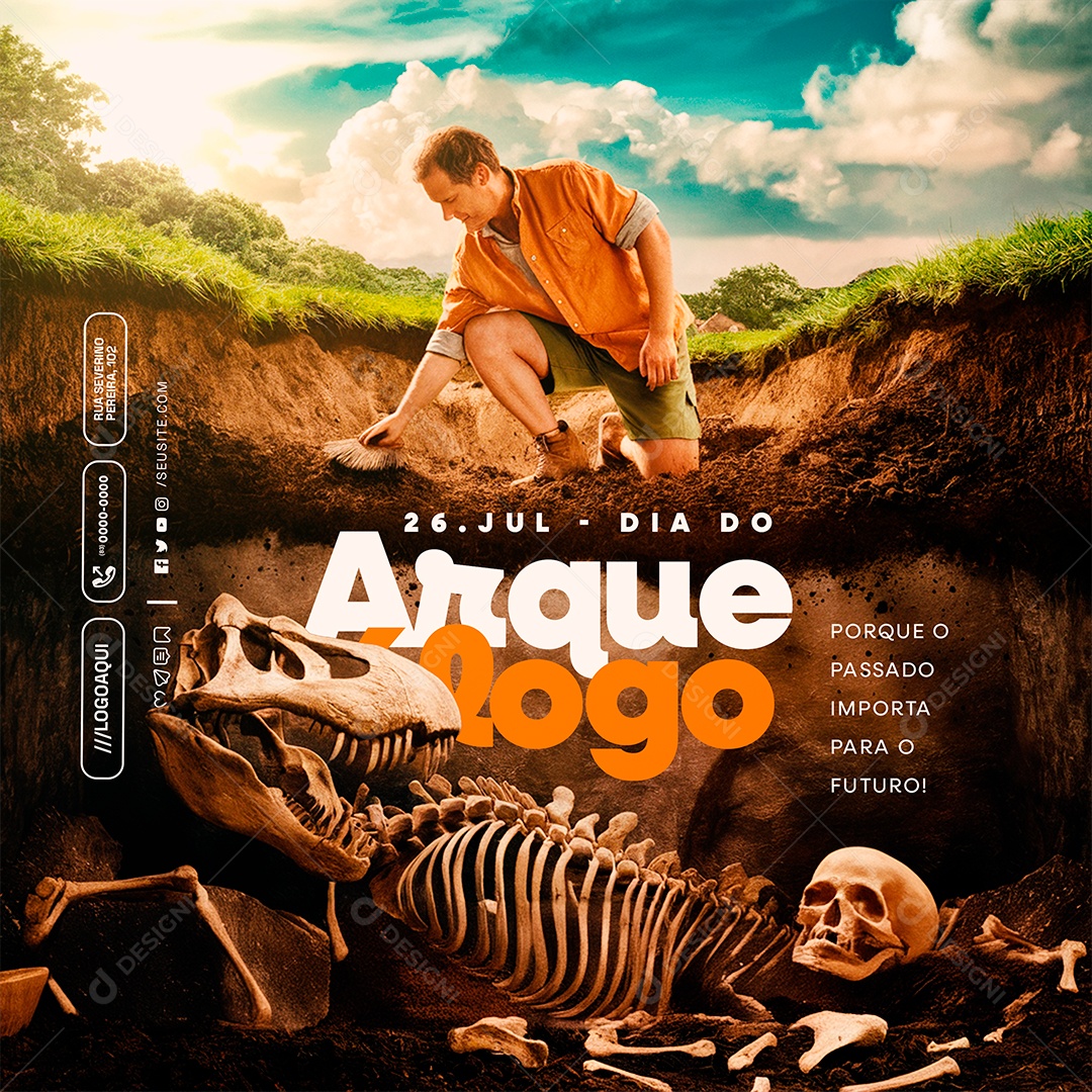Dia do Arqueólogo 26 de Julho Social Media PSD Editável