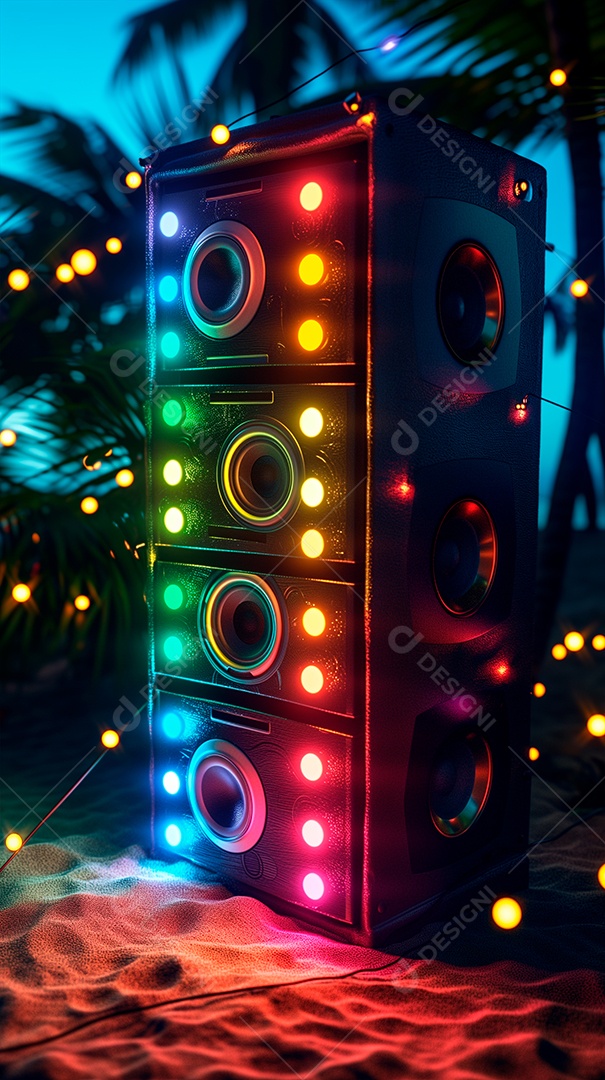 Caixa de som luzes coloridas fundo para composição