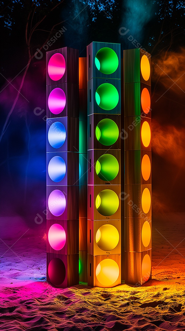 Estrutura de holofotes de palco com led coloridos com alto-falantes para composição