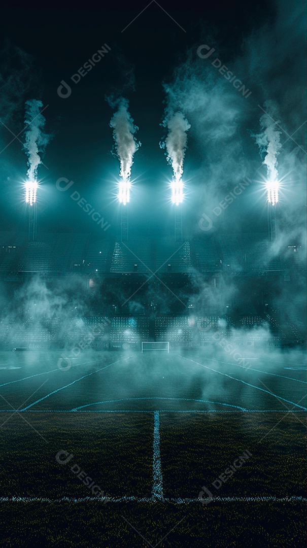 Fundo de estádio de futebol com fumaça azul