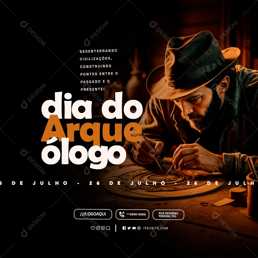 Dia do Arqueólogo 26 de Julho Social Media PSD Editável