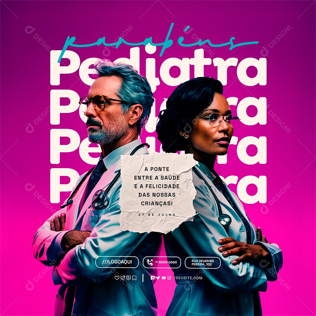 Dia do Pediatra 27 de Julho Parabéns Social Media PSD Editável