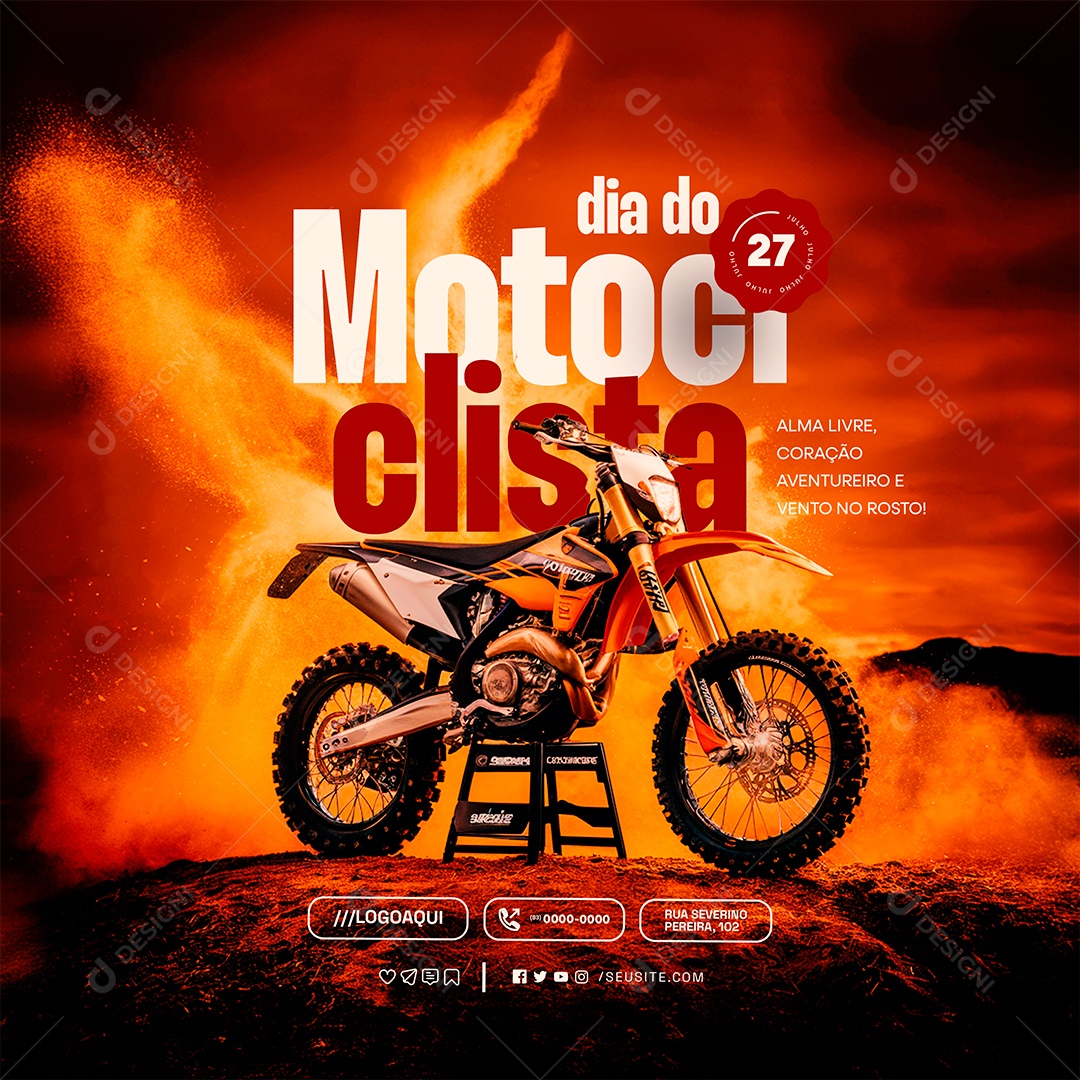 Dia Do Motociclista 27 de Julho Alma Livre Social Media PSD Editável