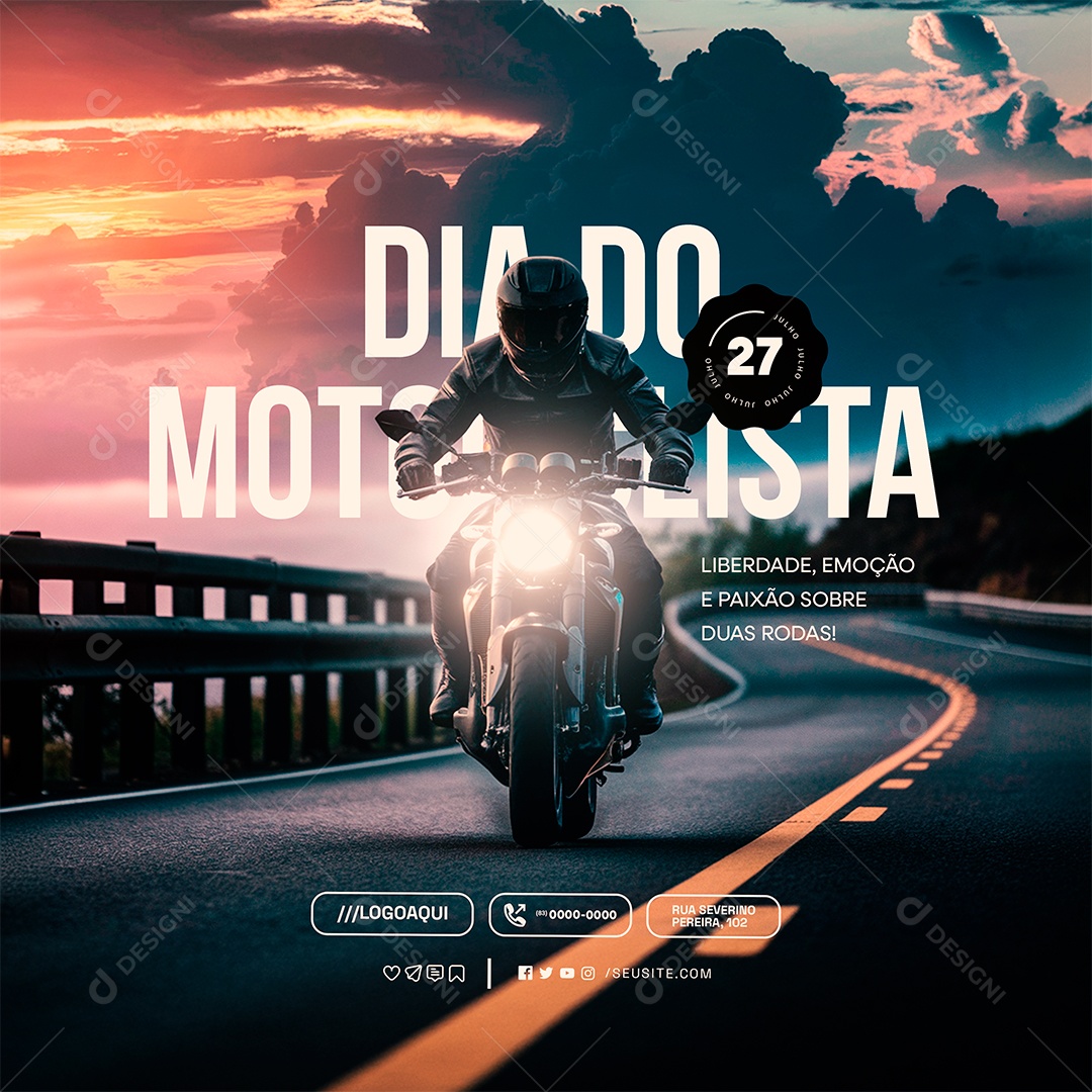 Dia Do Motociclista 27 de Julho Liberdade Emoção Social Media PSD Editável