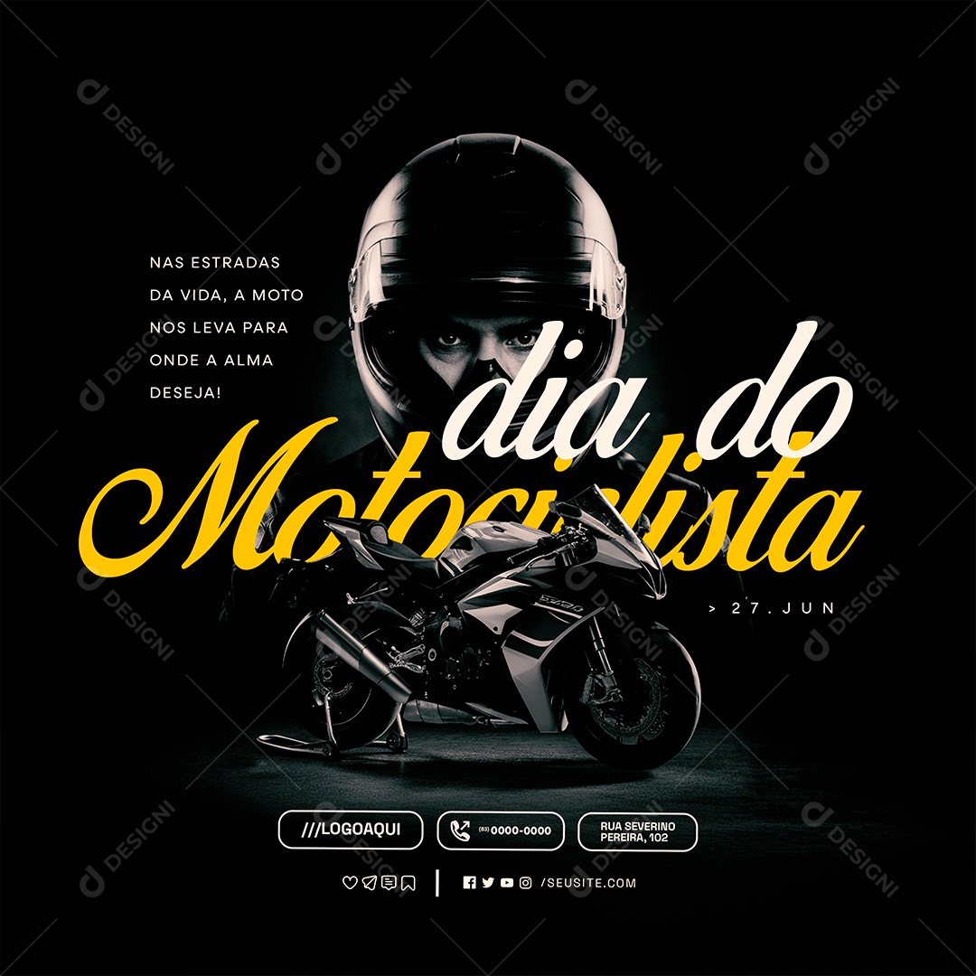 Dia Do Motociclista 27 de Julho Nas Estradas da Vida Social Media PSD Editável