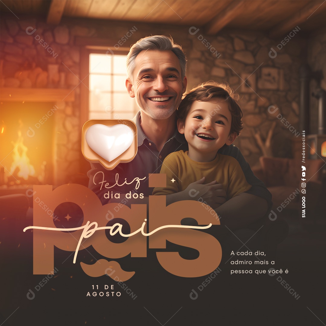 Feliz Dia Dos Pais 11 de Agosto Social Media PSD Editável
