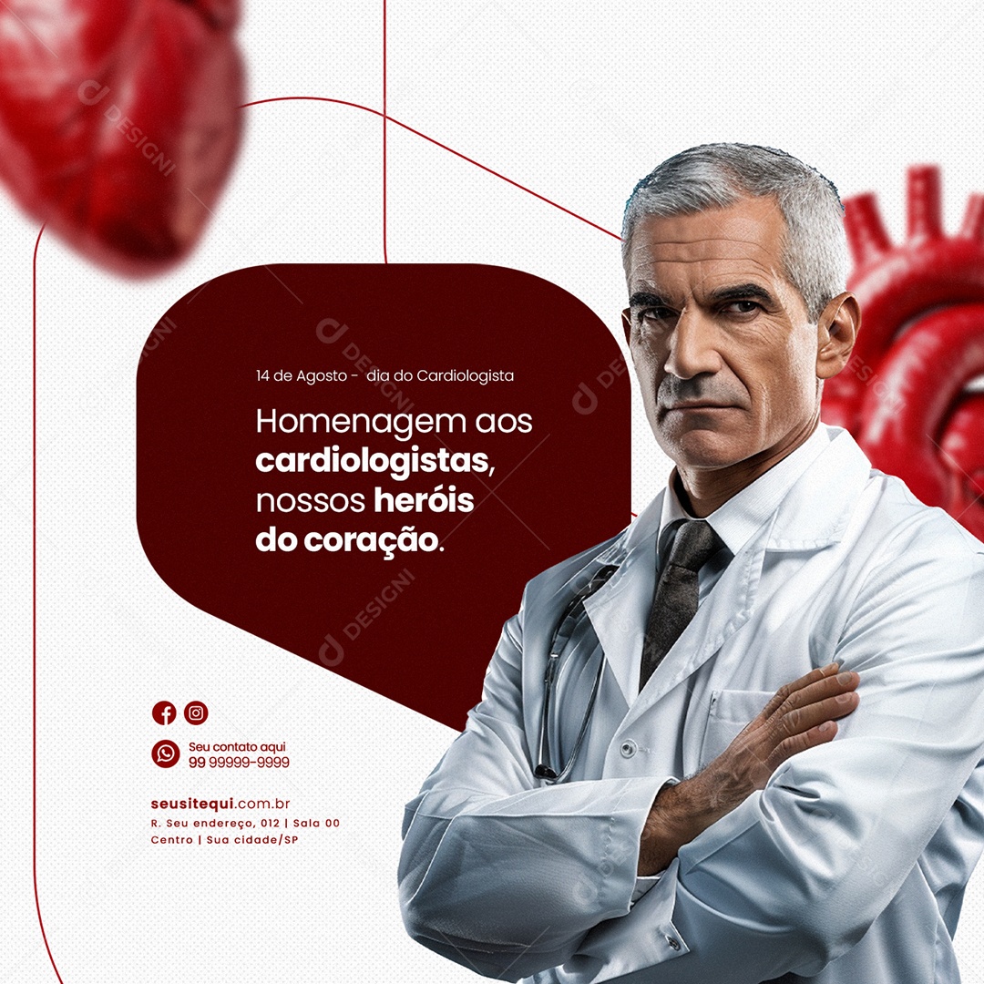 Dia do Cardiologista 14 de Agosto Social Media PSD Editável