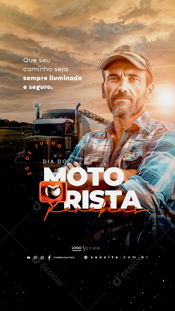 Story Dia do Motorista 25 de Julho Parabéns Social Media PSD Editável