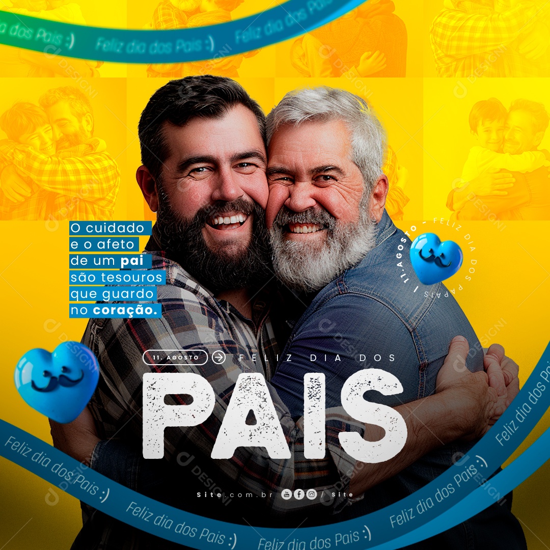 Feliz Dia Dos Pais 11 de Agosto o Cuidado e o Afeto de um Pai são Tesouros Social Media PSD Editável