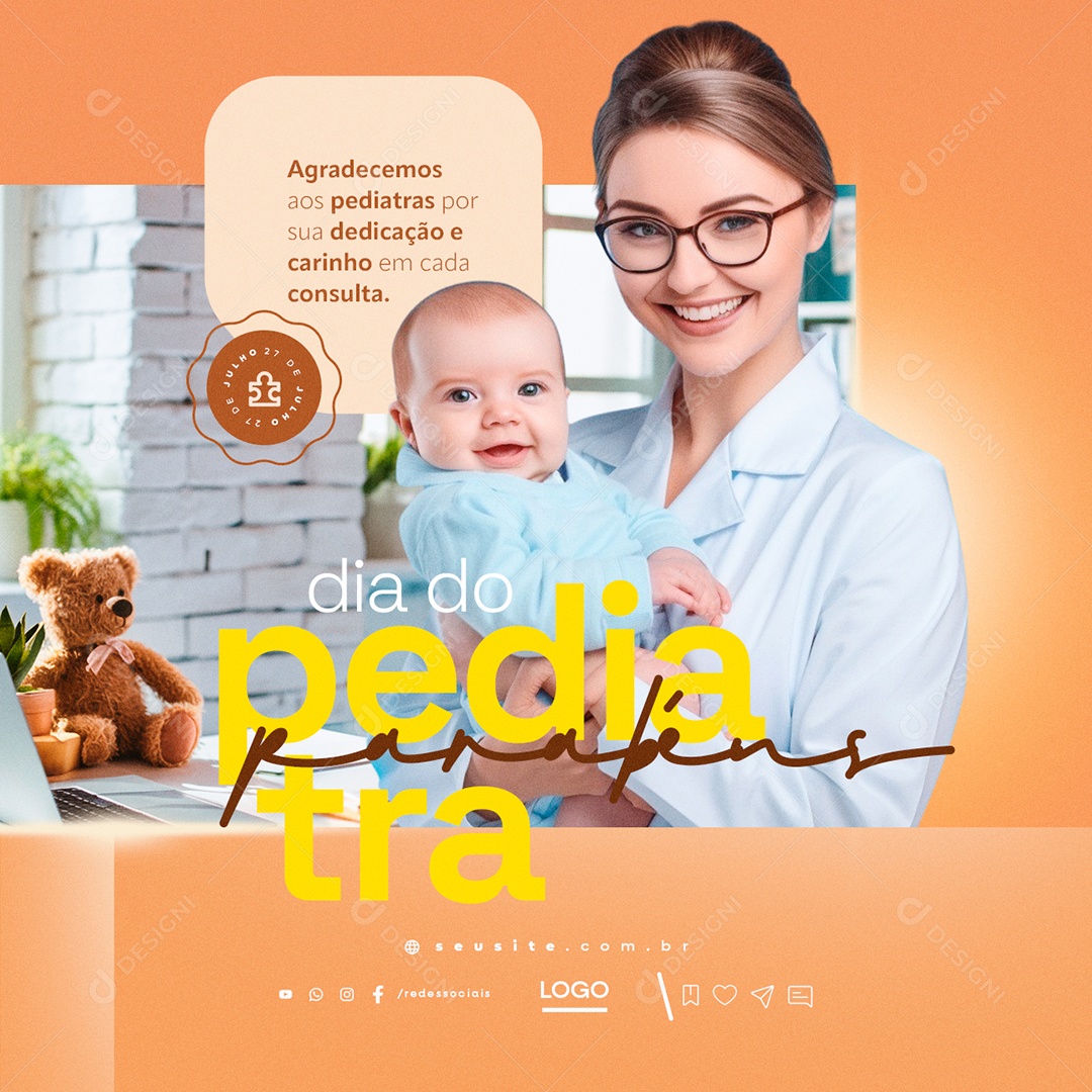 Social Media Dia do Pediatra 27 de Julho Parabéns PSD Editável