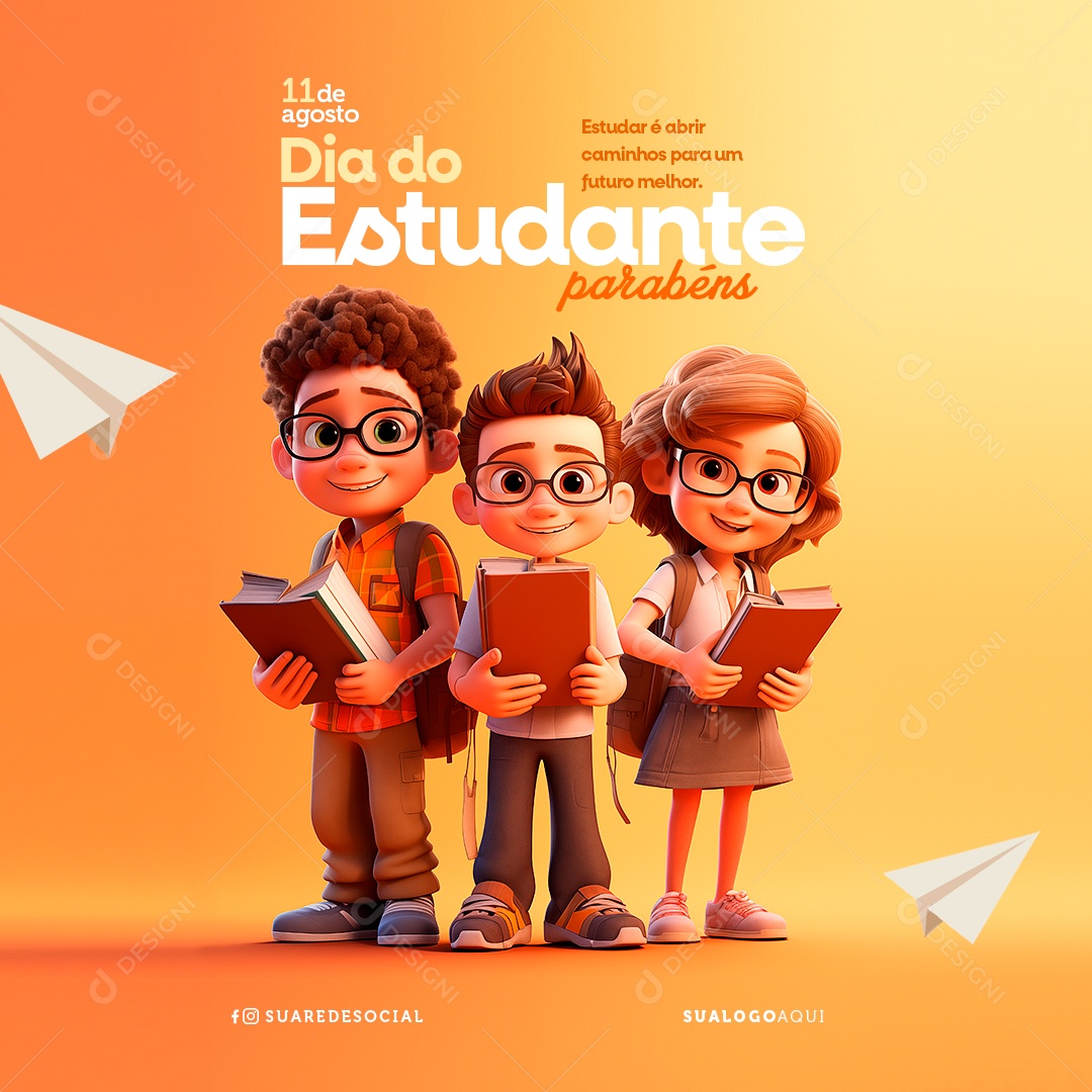 Dia do Estudante 11 de Agosto Parabéns Social Media PSD Editável