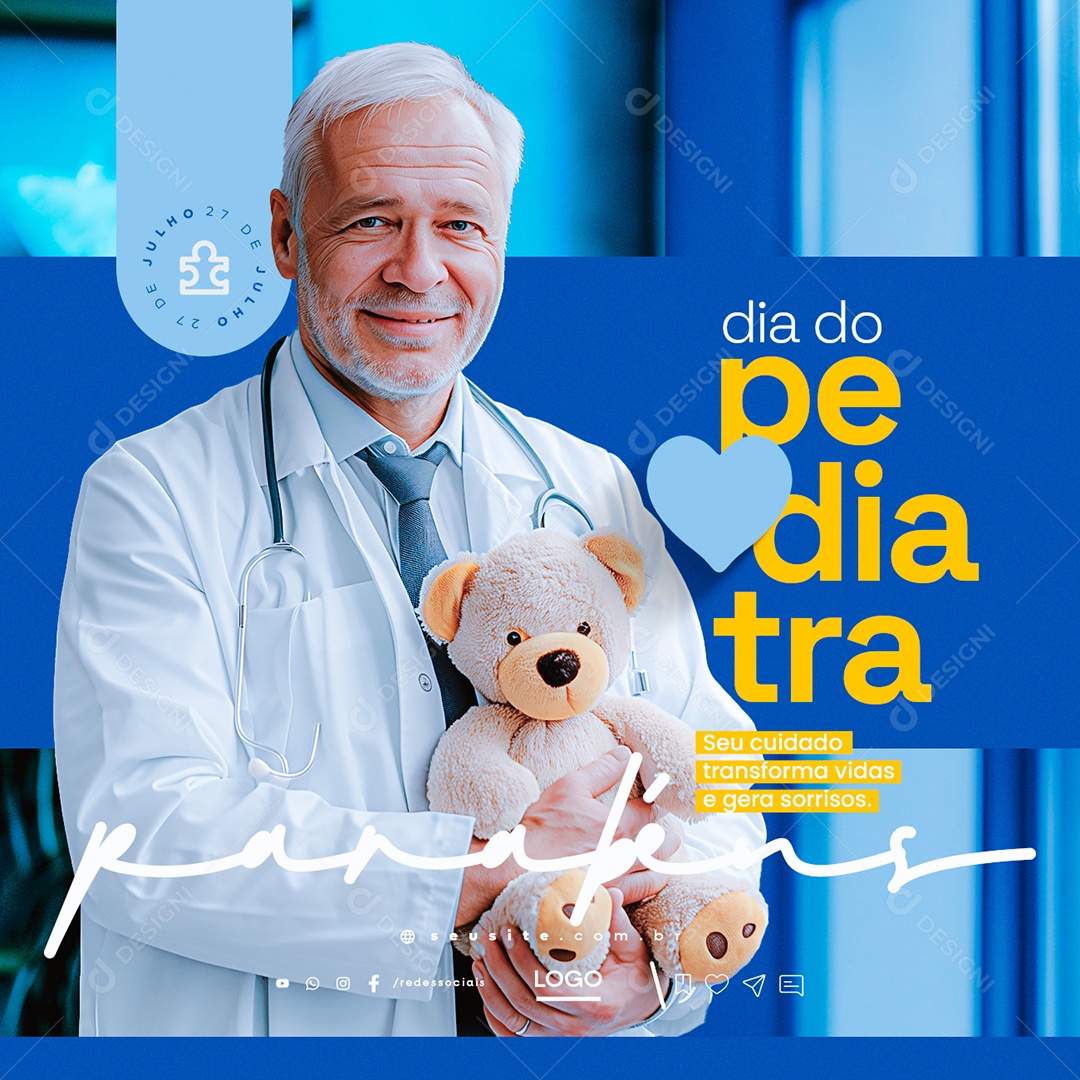 Dia do Pediatra 27 de Julho Parabéns Social Media PSD Editável