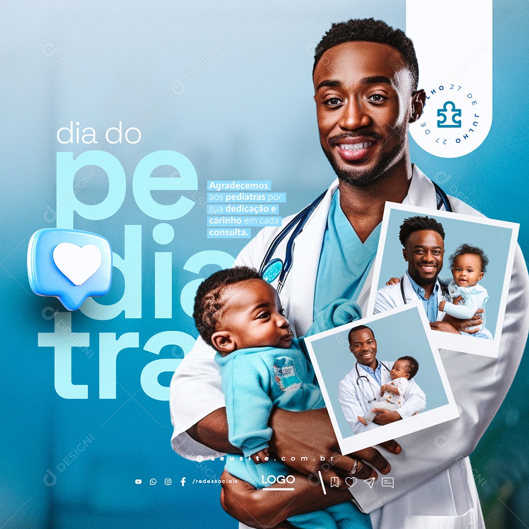 Dia do Pediatra 27 de Julho Agradecemos Social Media PSD Editável