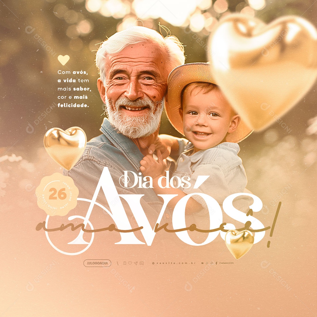 Dia dos Avós 26 de Julho Amo Vocês Social Media PSD Editável