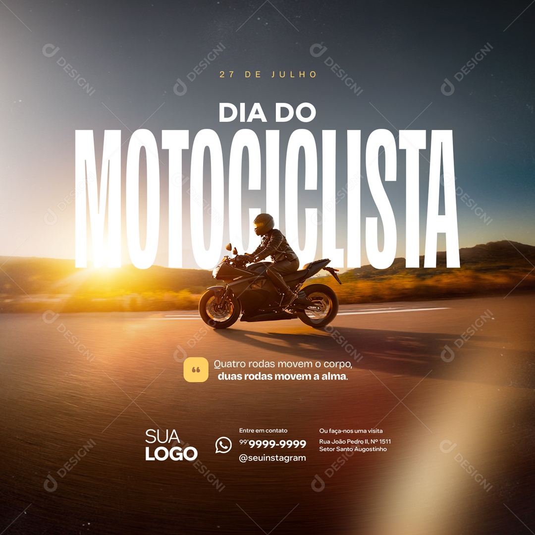 Dia do Motociclista 27 de Julho Quatro Rodas Movem o Corpo Social Media PSD Editável
