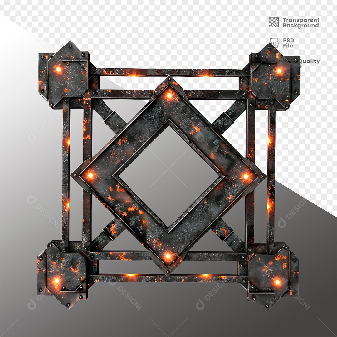 Painel de Metal com Luz Elemento 3D para Composição PSD