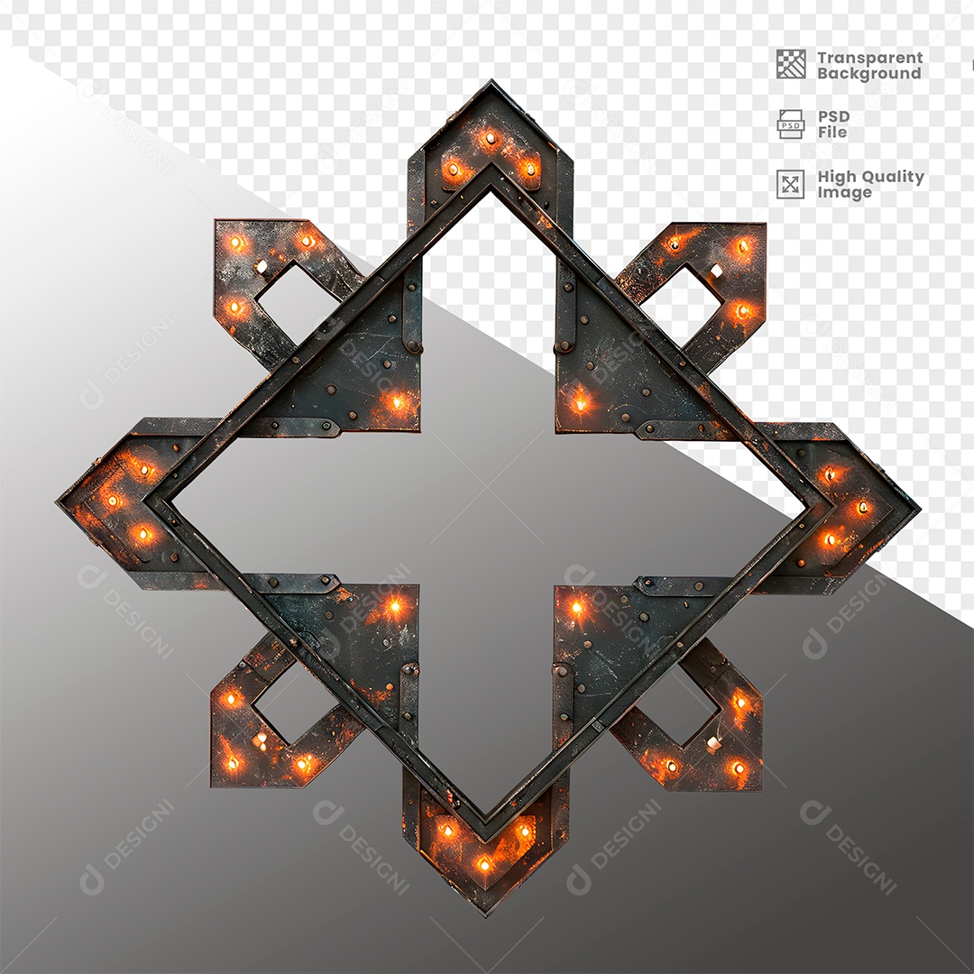 Painel de Metal com Luz Elemento 3D para Composição PSD