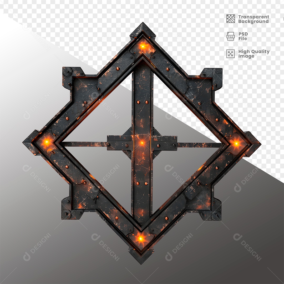 Painel de Metal com Luz Elemento 3D para Composição PSD