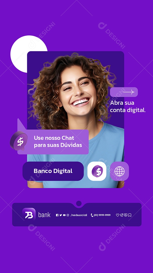 Story Banco Digital Use Nosso Chat para Duas Dúvidas Bank Social Media PSD Editável