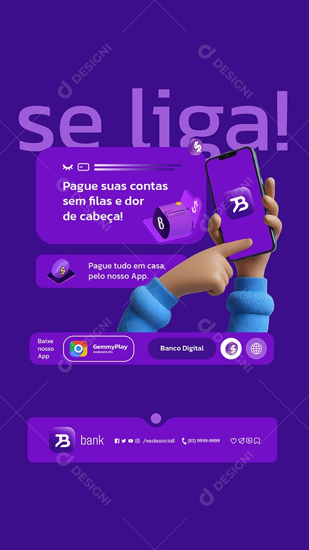 Story Banco Digital Pague suas Contas Sem Filas e Dor de Cabeça Social Media PSD Editável
