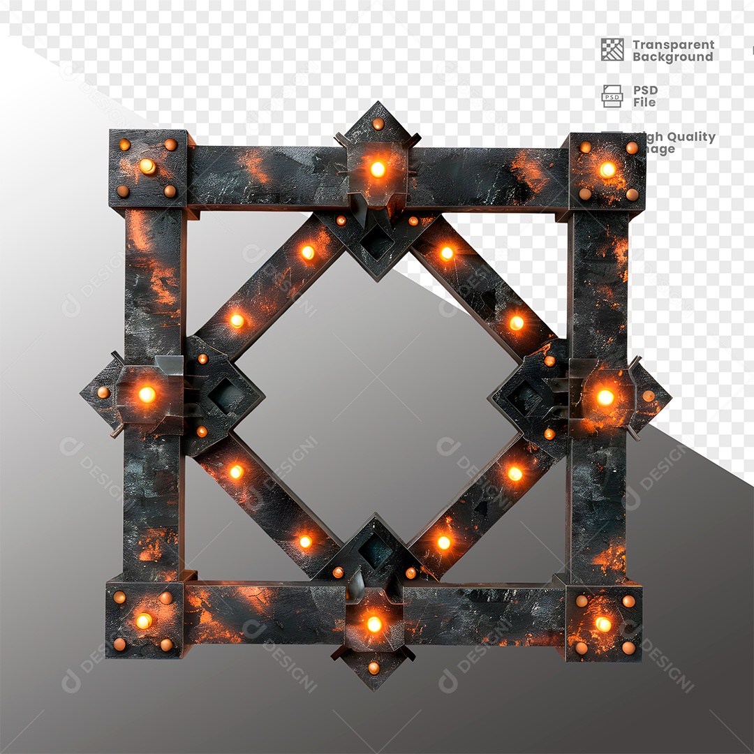 Painel de Metal com Luz Elemento 3D para Composição PSD