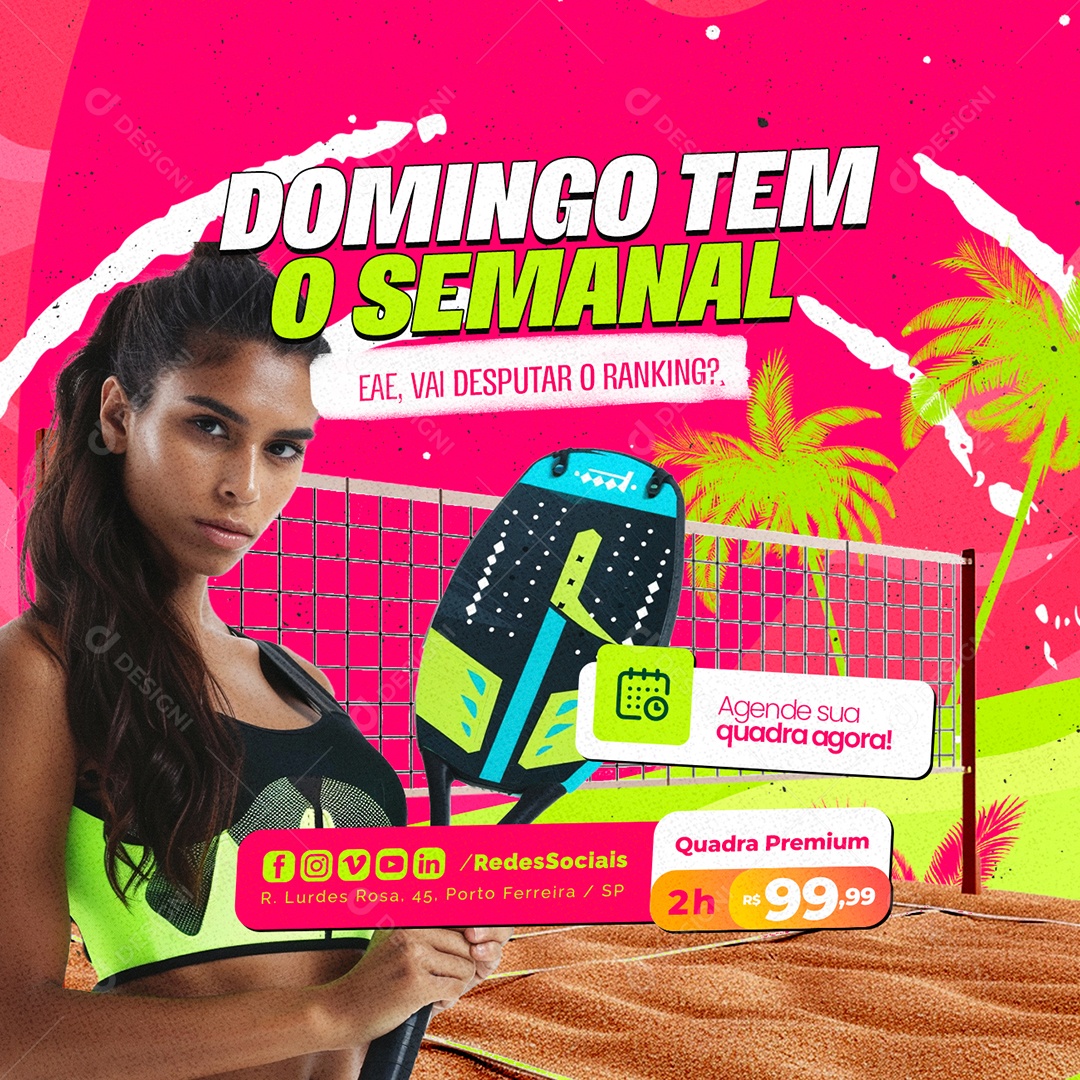 Beach Tennis Domingo Tem o Semanal Social Media PSD Editável