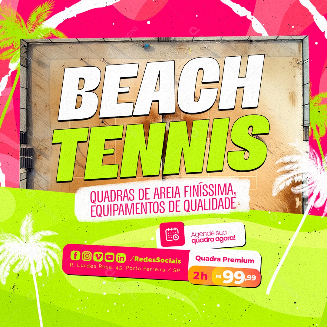 Beach Tennis Quadras de Areia Finíssima Social Media PSD Editável