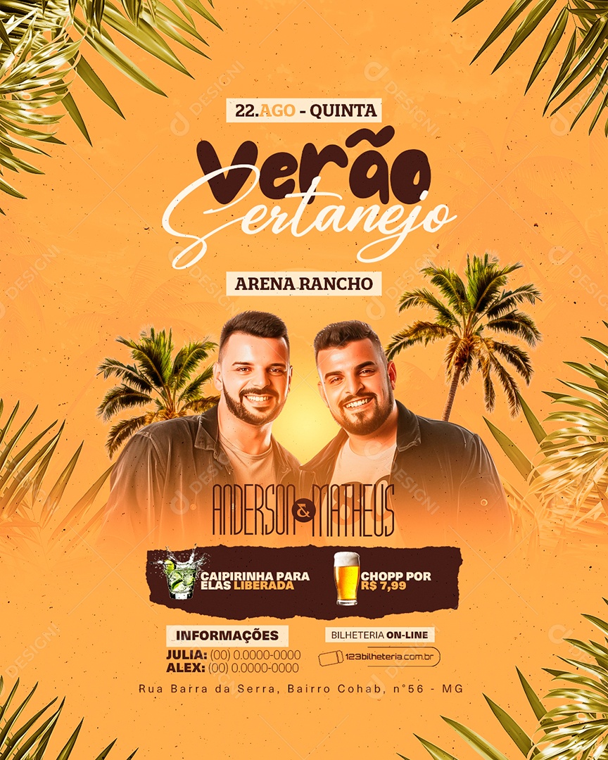 Flyer Verão Sertanejo Anderson e Matheus Social Media PSD Editável