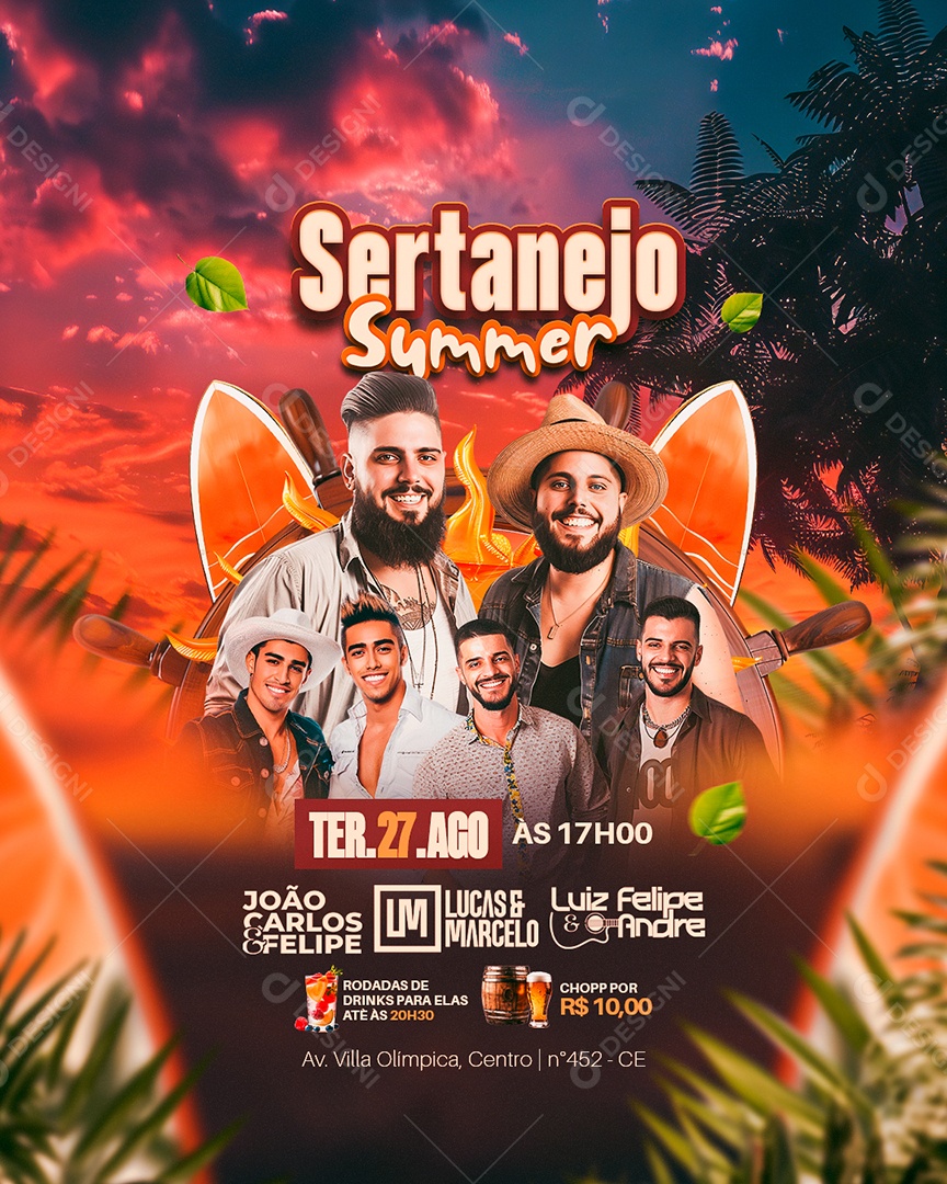 Flyer Sertanejo Summer João Carlos e Felipe Social Media PSD Editável