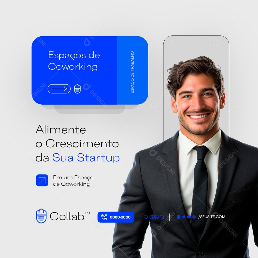 Coworking Alimente o Crescimento da Sua Startup Social Media PSD Editável