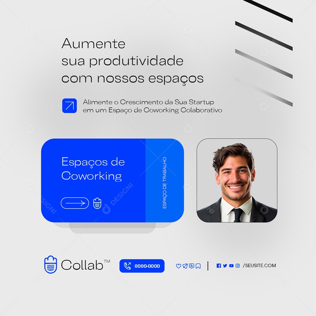 Coworking Aumente sua Produtividade com Nossos Espaços Social Media PSD Editável