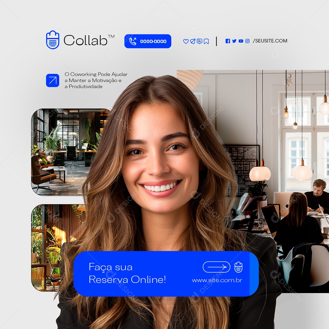 O Coworking Pode Ajudar a Manter a Motivação Social Media PSD Editável