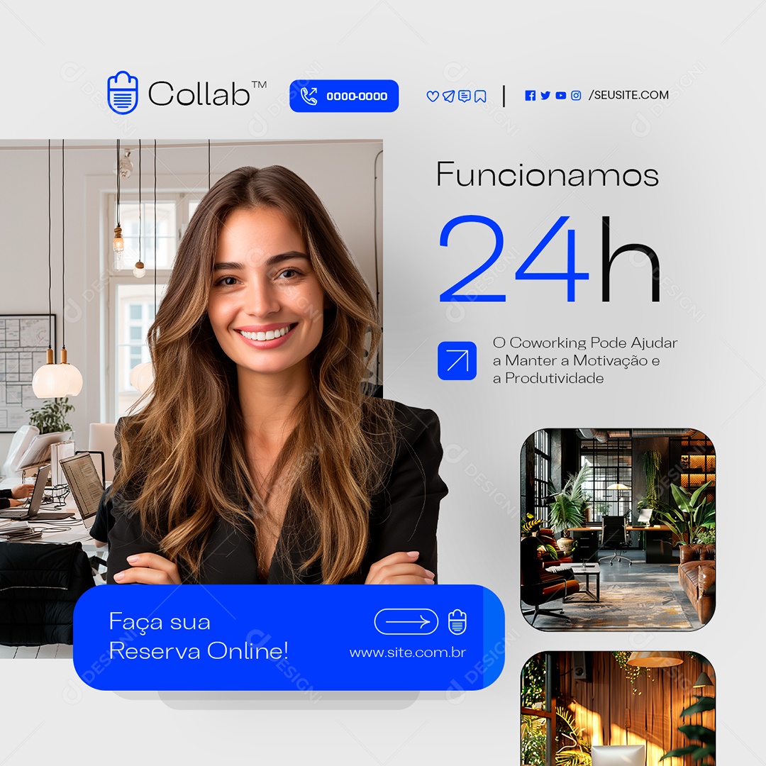 Coworking Funcionamos 24h Social Media PSD Editável