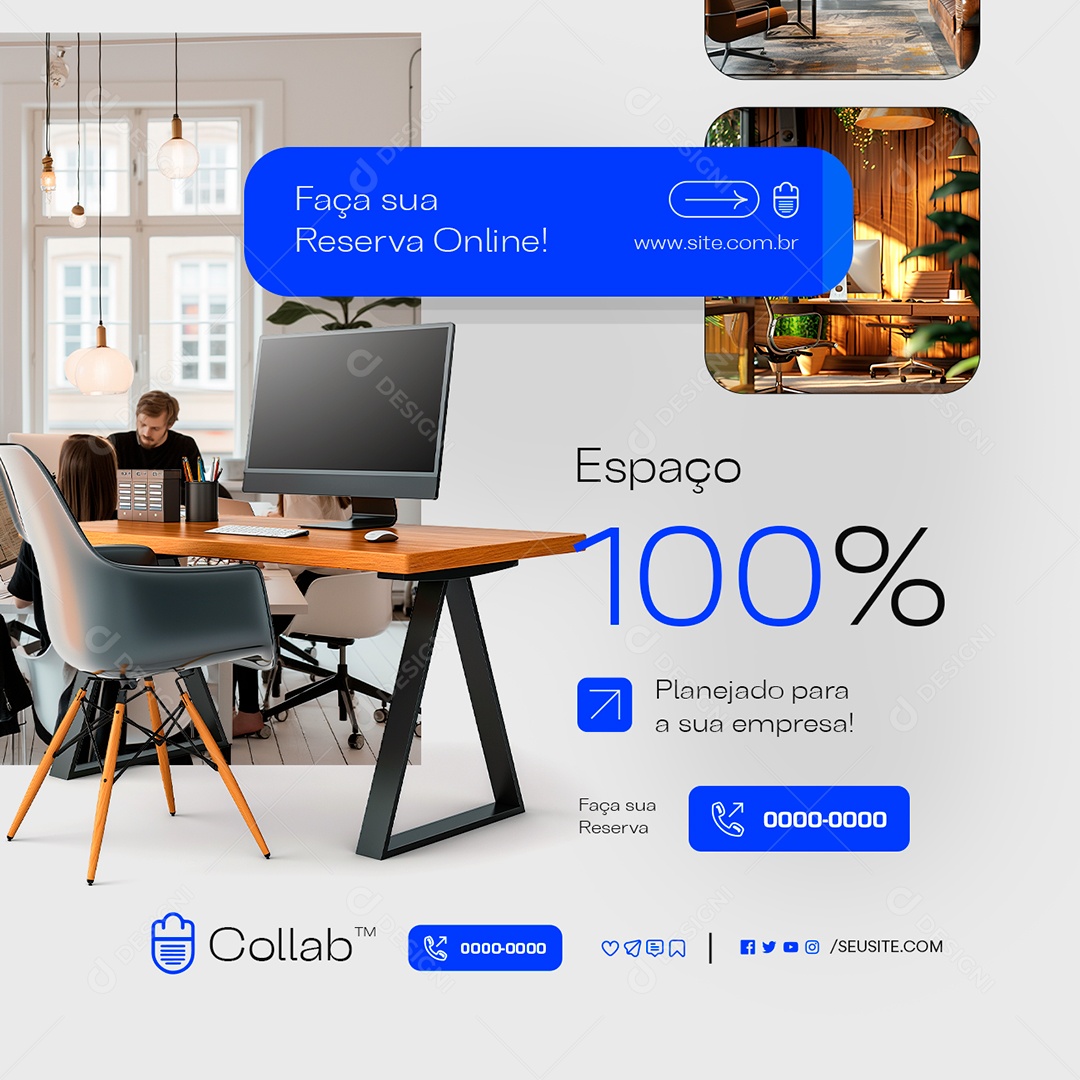 Coworking Faça sua Reserva Online Social Media PSD Editável