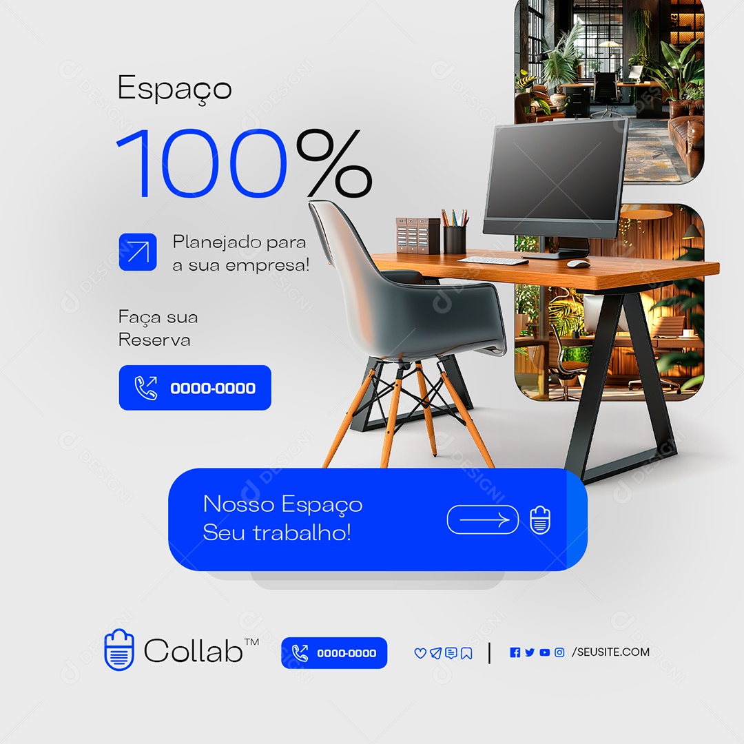 Coworking Espaço 100% Social Media PSD Editável