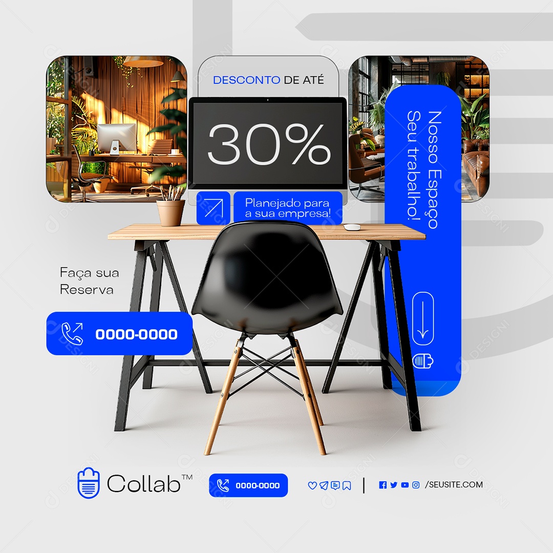 Coworking Desconto de Até 30% Social Media PSD Editável