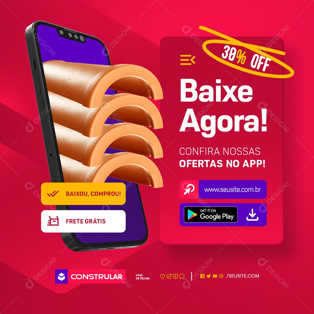 Telhas Baixe Agora 30% Off Social Media PSD Editável