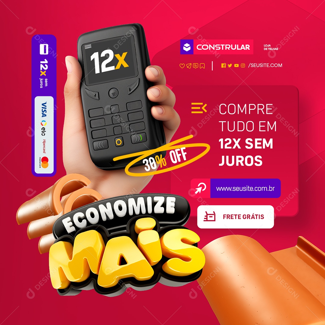 Telhas Economize Mais Compre 30% Off Social Media PSD Editável