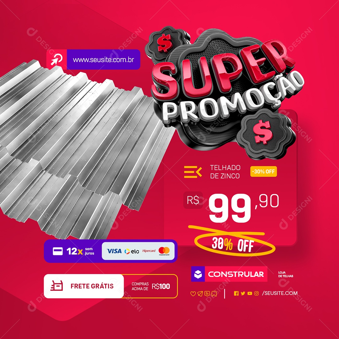 Telhas Super Promoção Telha de Zinco Social Media PSD Editável