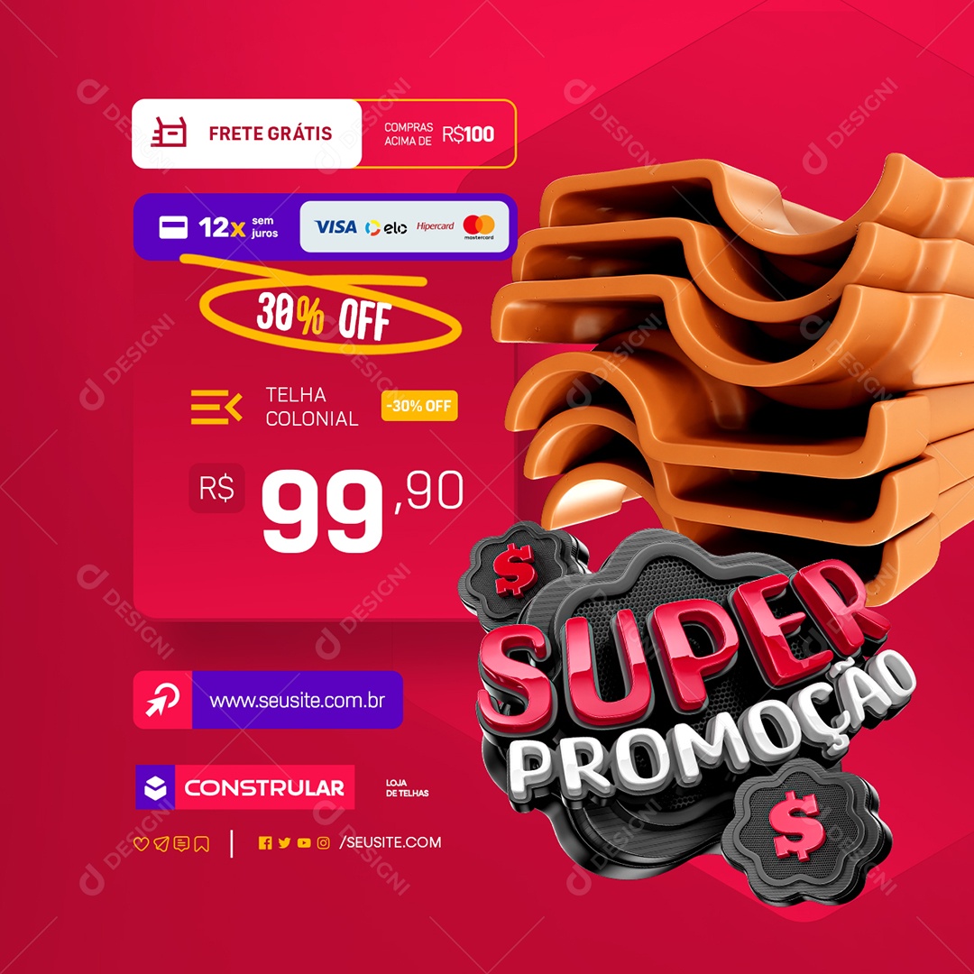 Telhas Super Promoção Social Media PSD Editável