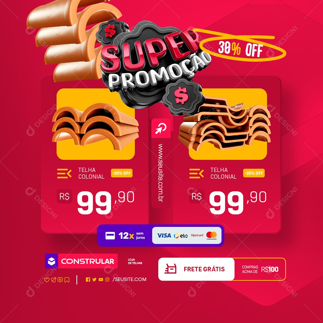 Telhas Super Promoção Telha Colonial Social Media PSD Editável