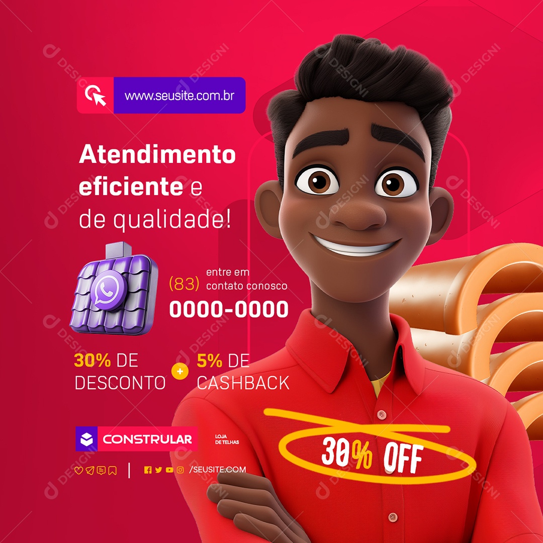 Telhas Mês dos Pais Atendimento Eficiente Social Media PSD Editável