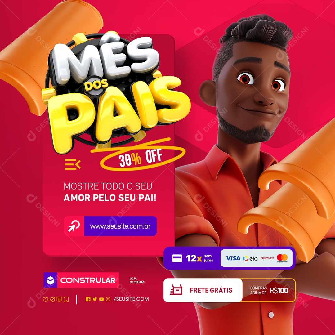 Telhas Mês dos Pais Mostre Todo o Seu Amor Social Media PSD Editável