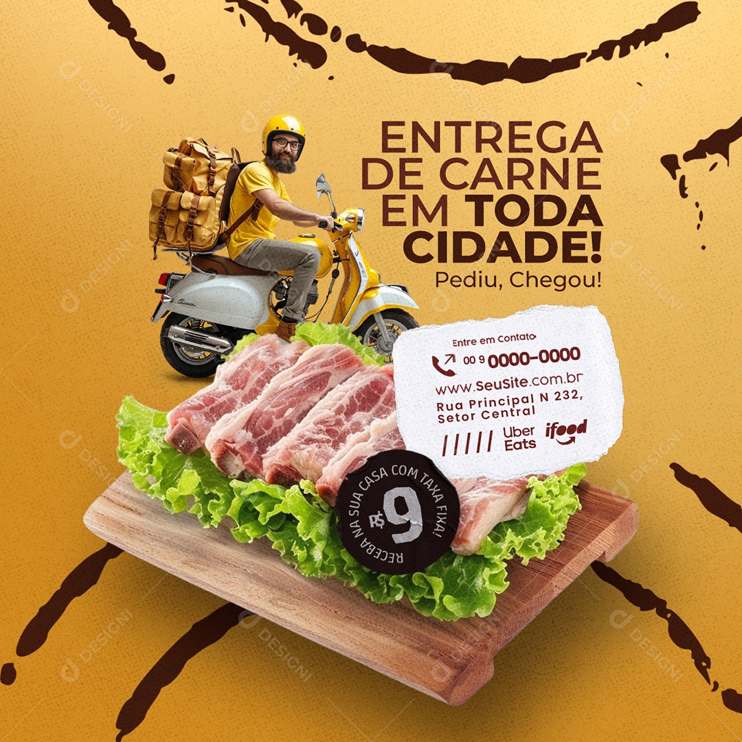 Delivery Entrega de Carne em Toda Cidade Açougue Social Media PSD Editável