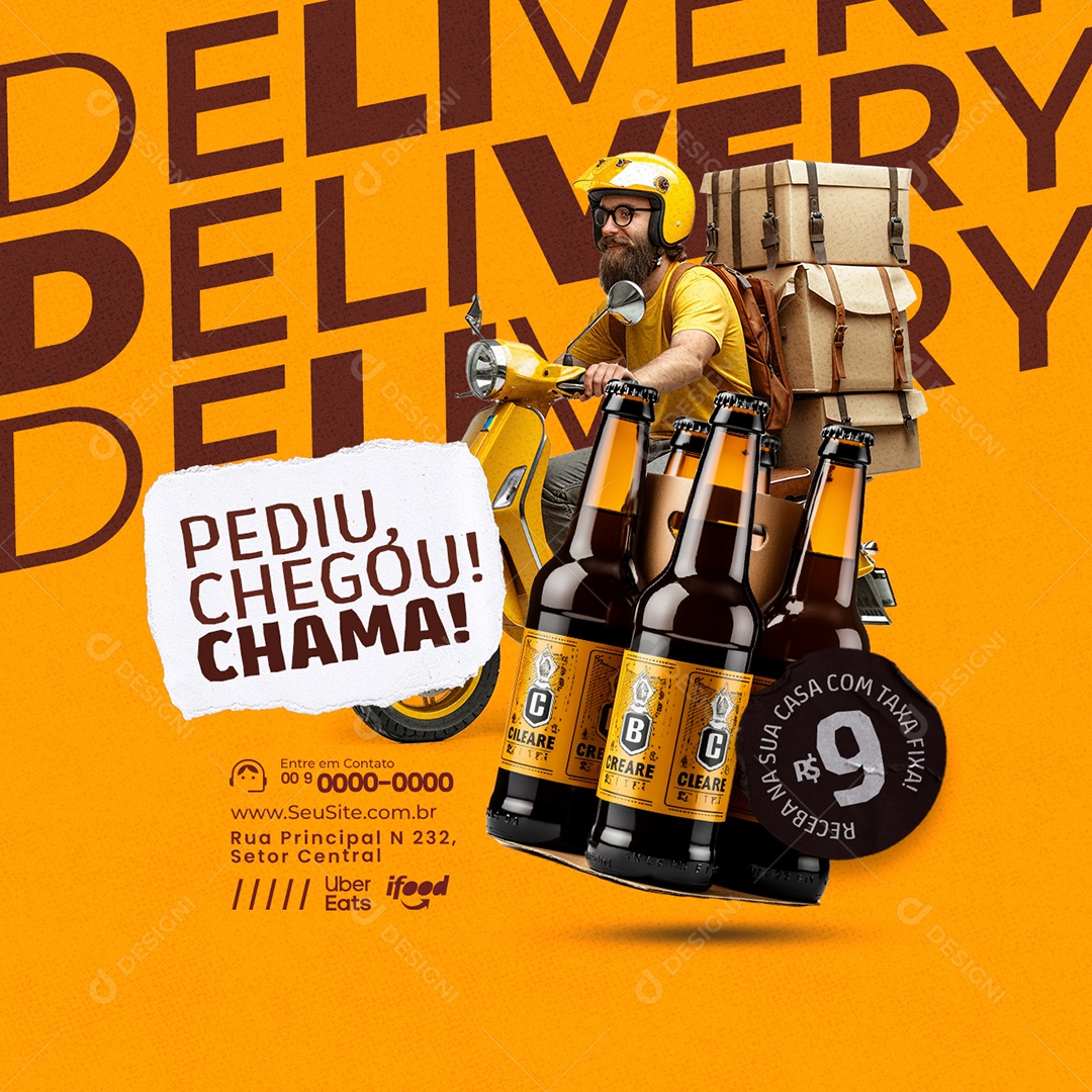 Delivery Pediu Chegou Chama Distribuidora de Bebidas Social Media PSD Editável