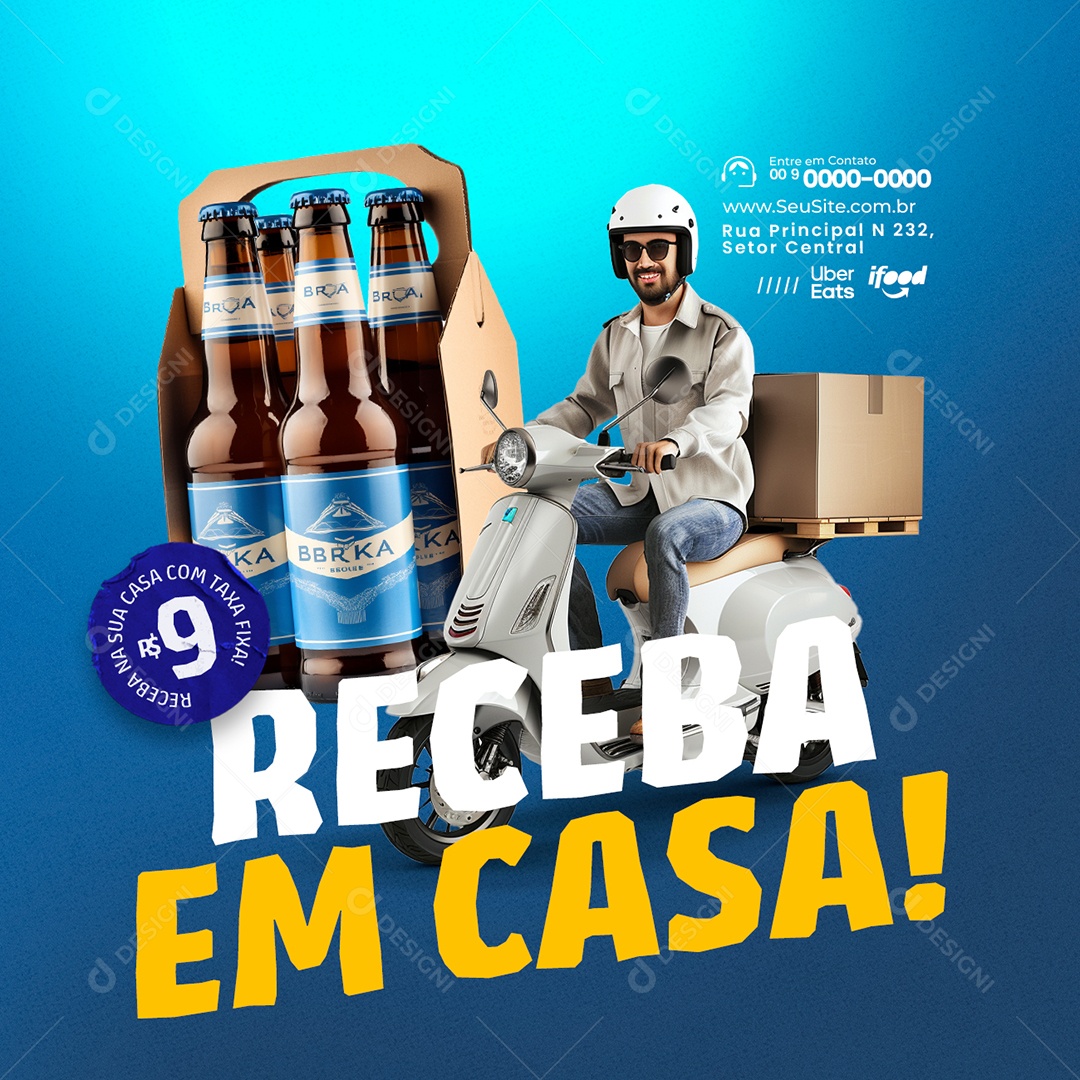 Delivery Receba em Casa Bebidas Social Media PSD Editável