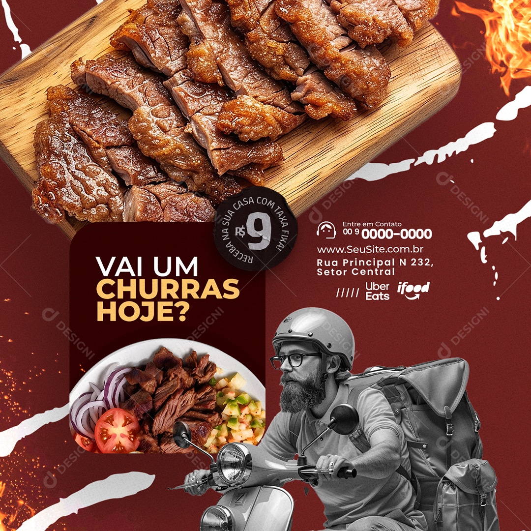 Delivery Vai um Churras Hoje Social Media PSD Editável