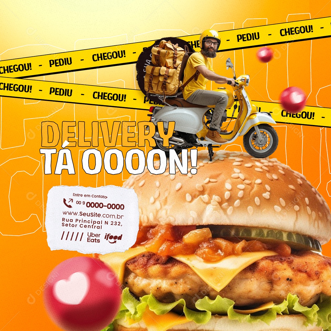 Delivery Tá On Hambúrguer Social Media PSD Editável
